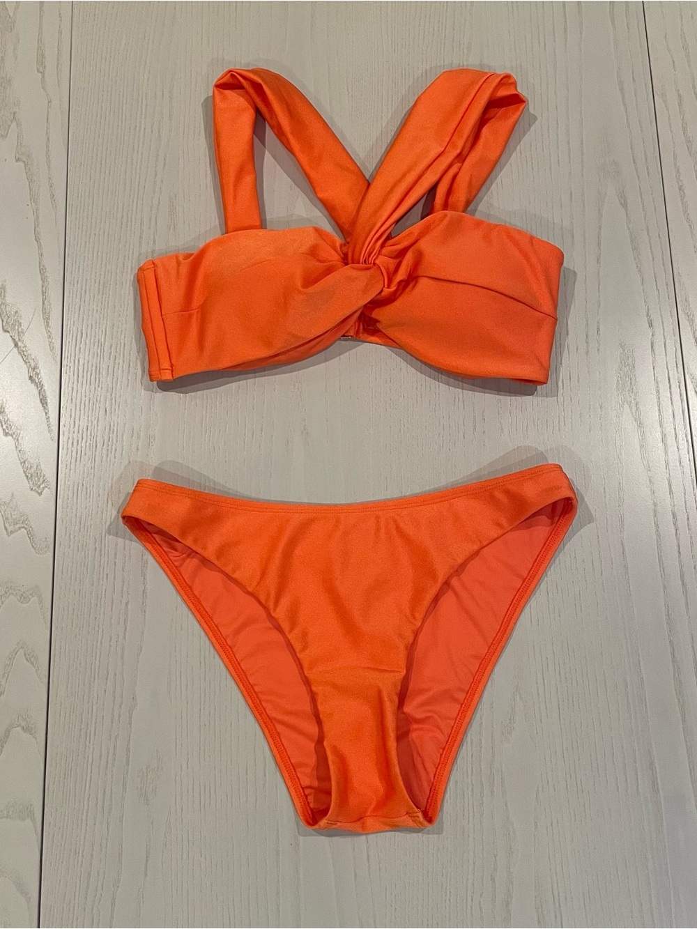 Milly Olivia Draped Bandeau Gloss Bikini Set (Orange) - Size Small